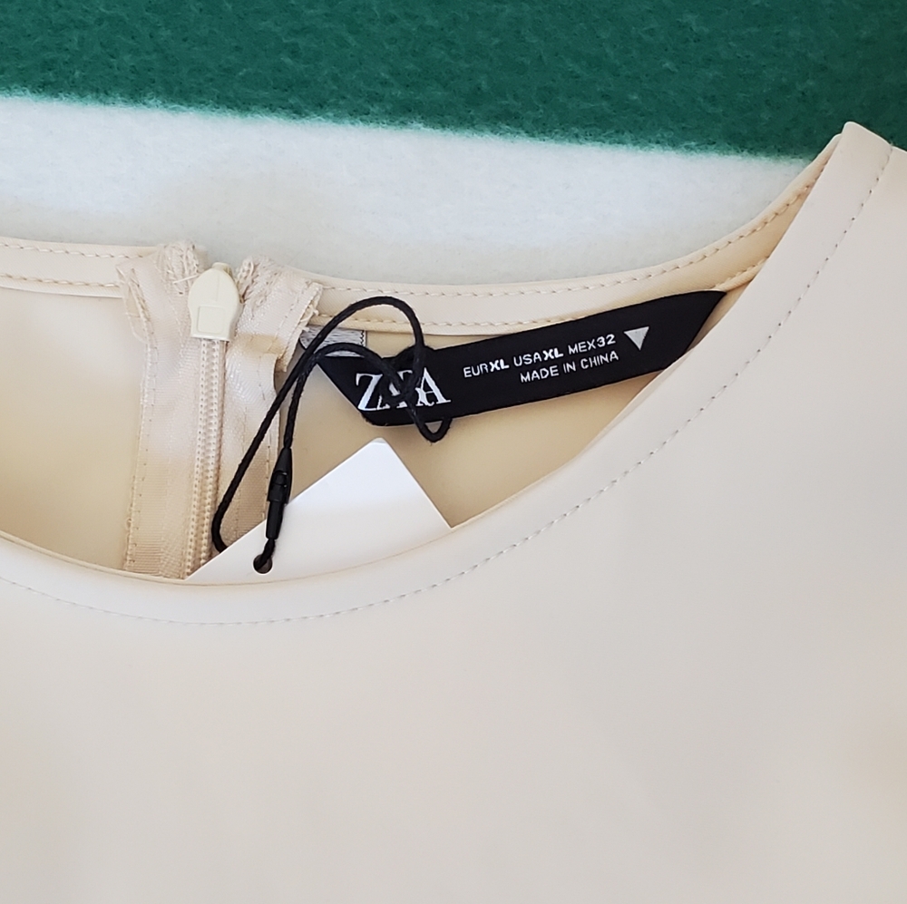 NWT Zara Long Sleeve Neoprene Cream Mini Dress - Picture 7 of 12